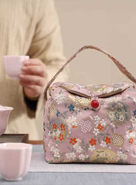 织锦收纳袋茶具便携式旅行包中式加厚茶事布包户外便携茶具袋布袋