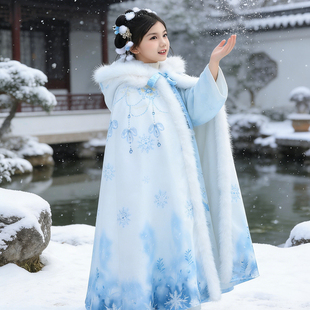 女童拜年服套装加绒加厚2026冬高端中长款古装中国风襦裙汉服斗篷