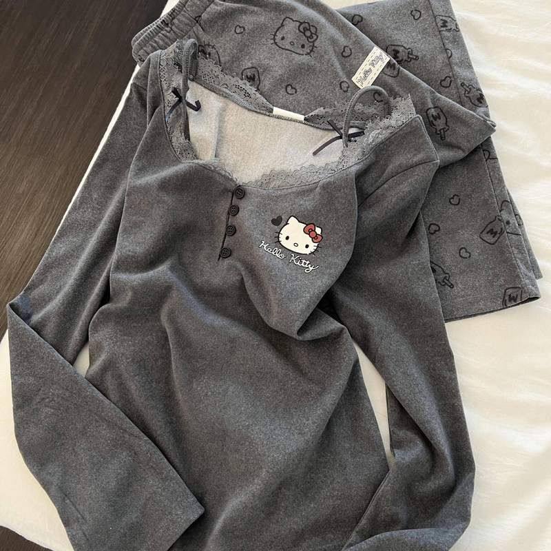 维多利亚睡衣ins女套装韩版家居服卡通长袖春秋季2025kitty猫蕾丝,女士内衣/男士内衣/家居服,睡衣/家居服套装,淘宝优惠券,粉丝福利购,淘宝优惠卷