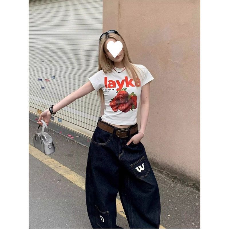 美式辣妹正肩t恤短袖女夏季设计感小众别致甜辣风修身bm短款上衣