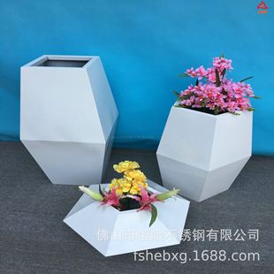 不锈钢白色烤漆组合型展厅装 厂促多边形不规则花盆 饰花盆品