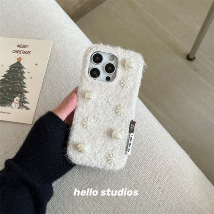 hello studios可爱立体白毛绒Kitty手机壳适用苹果17promax新款iPhone16PRo/14pro壳15/13