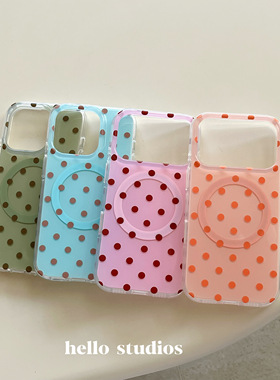 hello studiosc简约撞色波点磁吸手机壳适用16苹果17promax全包相机按键iPhone16PRO双层14pro全包15