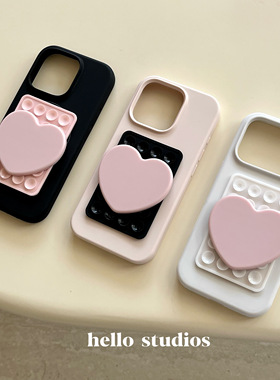 hello studios韩系简约撞色吸盘镜面手机壳适用13苹果17promax新款iPhone16PRO/14pro液态硅胶壳15