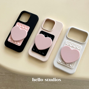 hello studios韩系简约撞色吸盘镜面手机壳适用13苹果17promax新款iPhone16PRO/14pro液态硅胶壳15