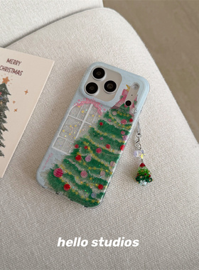 hello studios闪粉绿色圣诞树手机壳适用苹果17promax新款iPhone16PRo/14pro壳15/13/17pro