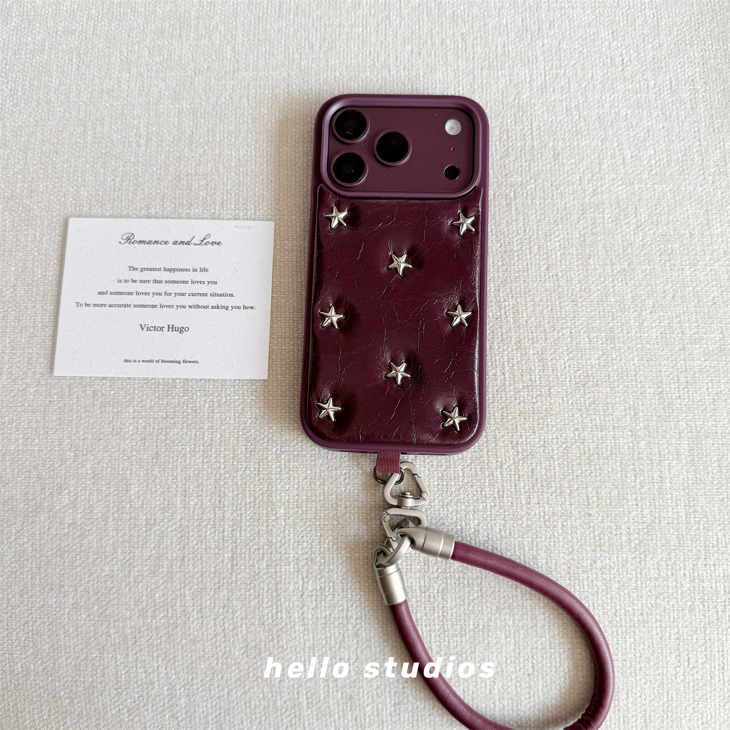 hello studiosins高级感酒红星星铆钉皮质手机壳适用苹果18promax新款iPhone17PRO皮质壳17promax/18pro