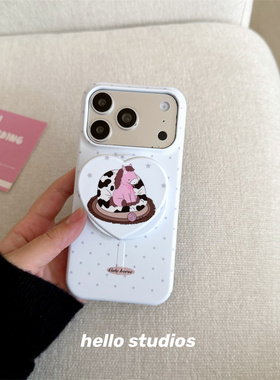hello studios卡通白色小马菲林硬壳手机壳适用苹果17promax新款iPhone16PRo壳17pro