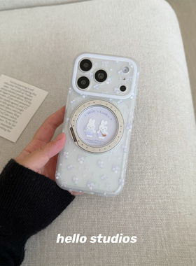 hello studios紫色碎花米菲兔磁吸支架手机壳适用苹果17promax新款iPhone16PRo/14pro壳15/17pro