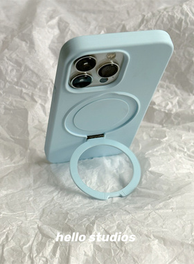 hello studios液态硅胶奶蓝色支点支架手机壳适用15苹果17promax新款iPhone16PRO全包15保护套14pro壳13