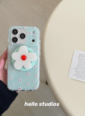 hello studios清新蓝色花朵磁吸支架手机壳适用苹果17promax新款iPhone16PRo/14pro壳15/17pro