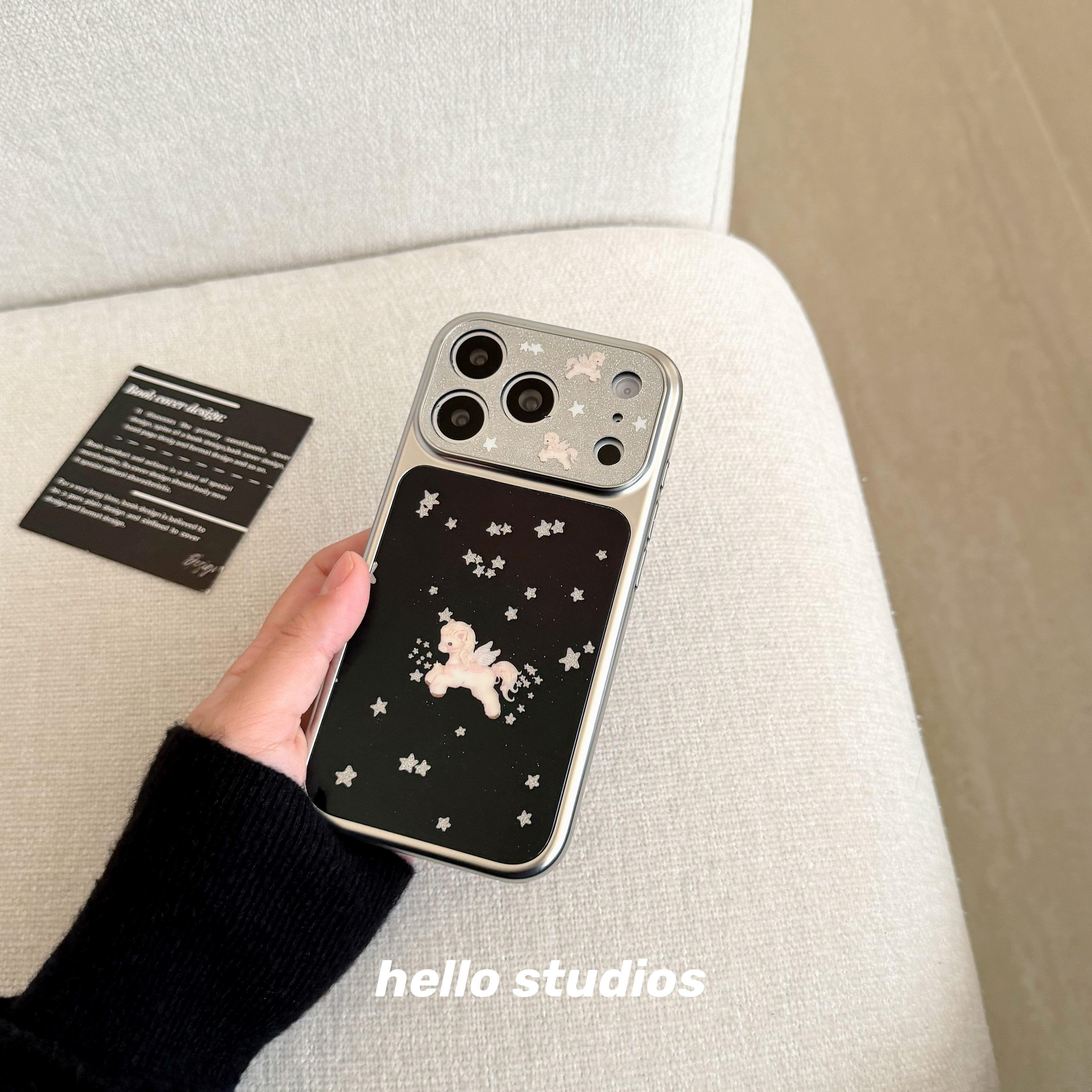 hello studios闪粉黑色星星小马银边手机壳适用苹果17promax新款iPhone16PRo/14pro壳15/17pro,3C数码配件,手机保护套/壳,淘宝优惠券,粉丝福利购,淘宝优惠卷