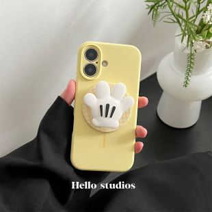 14pro液态壳 iPhone15PRo hello studios小众米奇手掌磁吸支架手机壳适用13苹果16promax新款