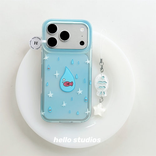 韩系ins蓝色水滴小鱼双层手机壳