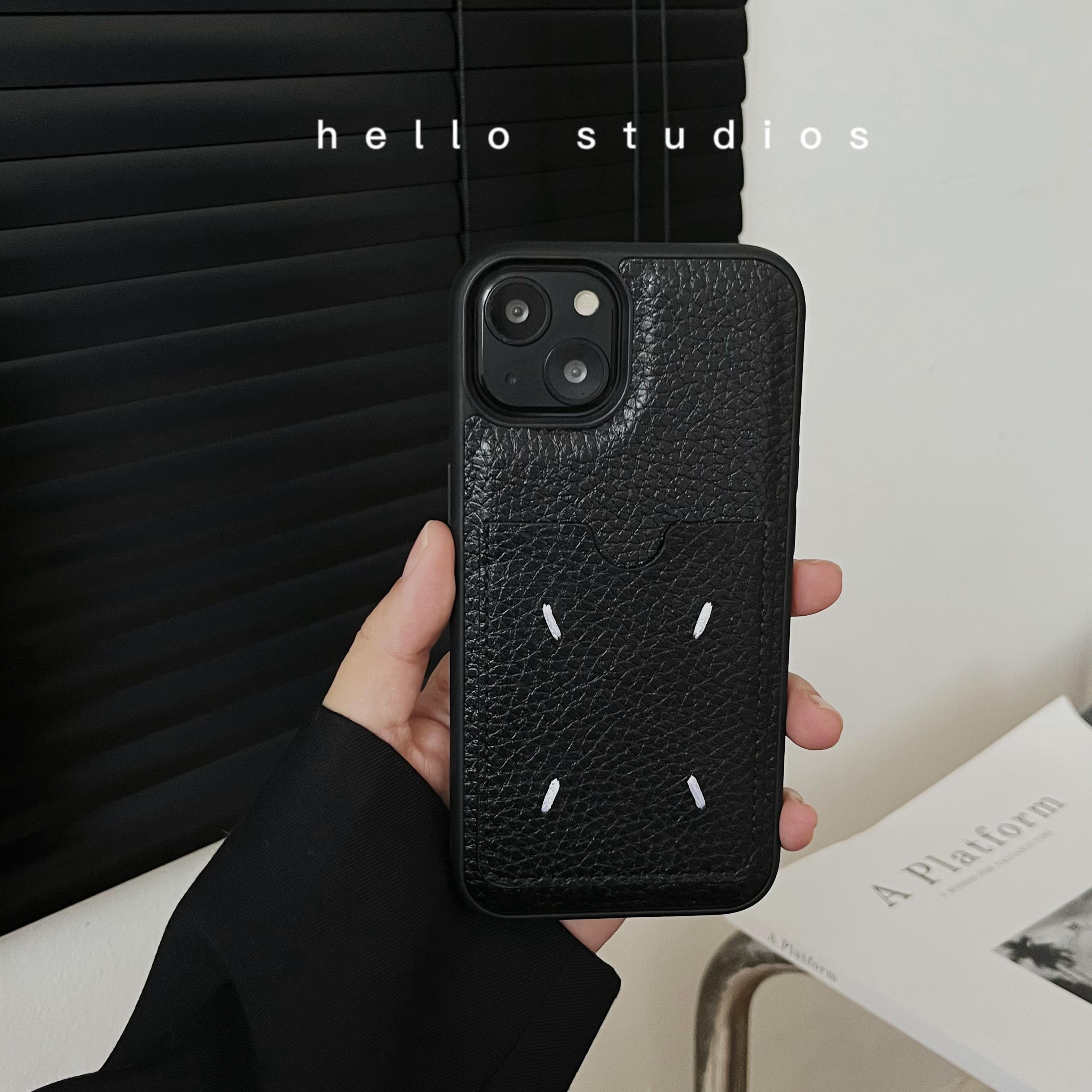 小众潮牌马吉拉皮纹插卡手机壳