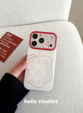 hello studios小众新年红色时钟小马双层手机壳适用苹果17promax新款iPhone16PRo/14pro壳15/17pro
