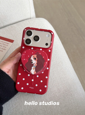 hello studios红波点爱心小狗磁吸支架壳适用苹果17promax新款iPhone16PRo/14pro壳15/13/17pro