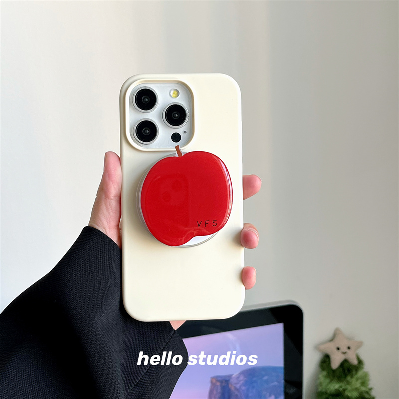 奶白液态硅胶红苹果磁吸支架壳