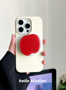 hello studios奶白液态硅胶红苹果磁吸支架手机壳适用13苹果17promax新款iPhone15PRO全包15保护套14pro壳