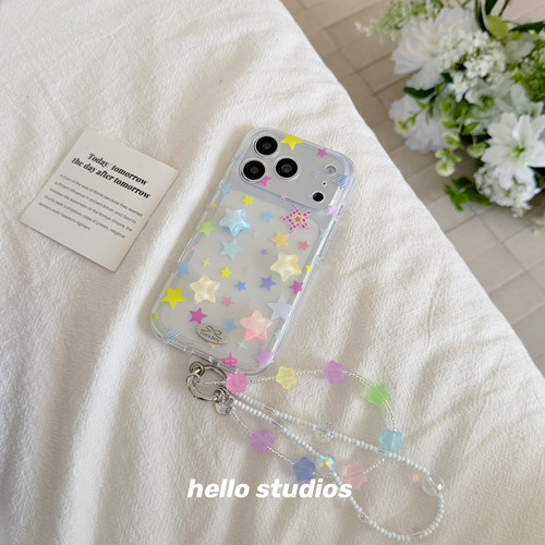小清新彩色立体星星挂绳手机壳