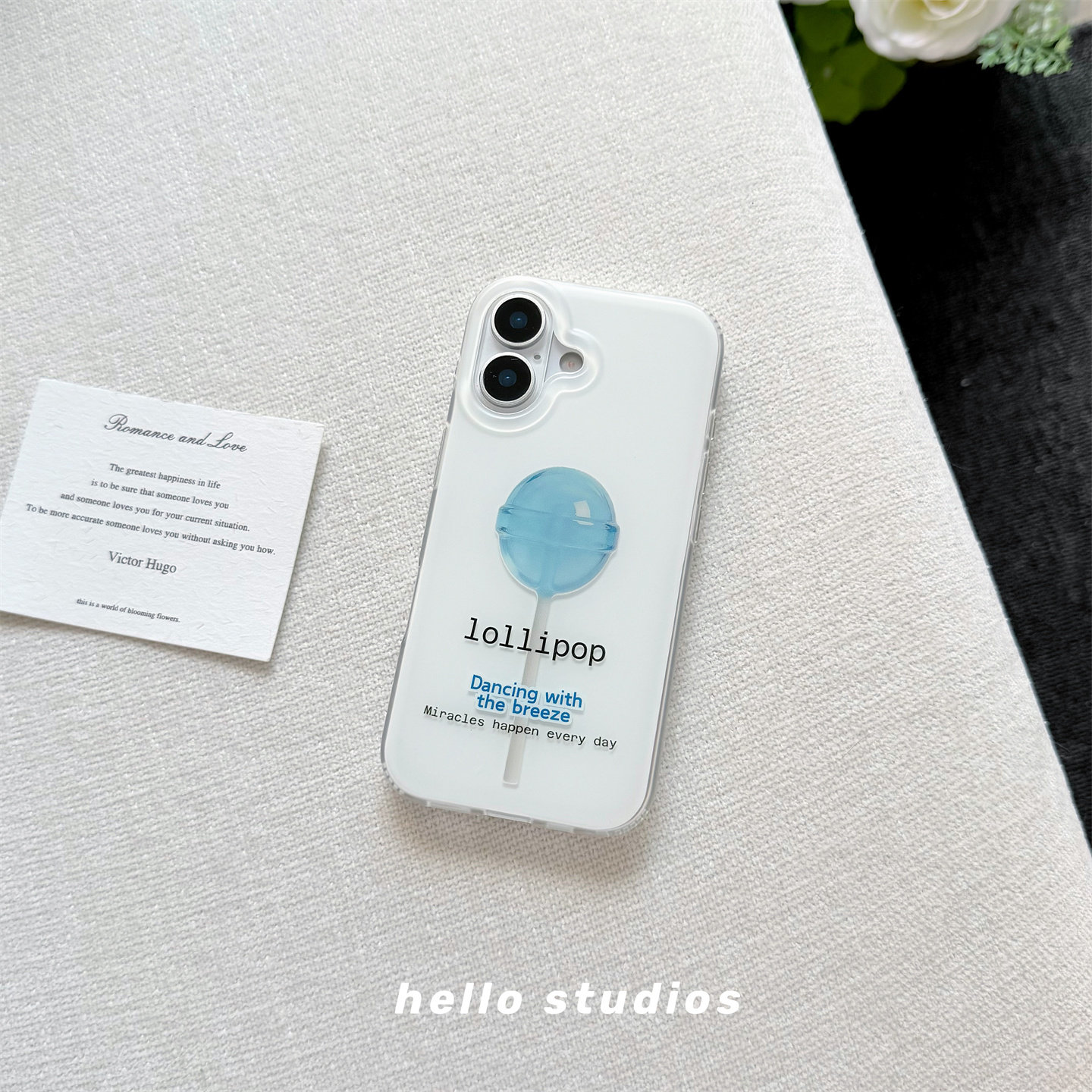 hello studios创意蓝色棒棒糖磨砂手机壳适用苹果17promax新款iPhone16PRomax壳15pro/17pro