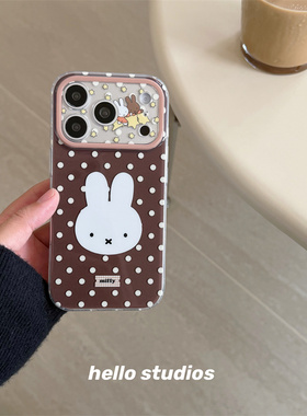 hello studios可爱棕波点米菲双层壳适用苹果17promax新款iPhone16PRo/14pro壳15/13