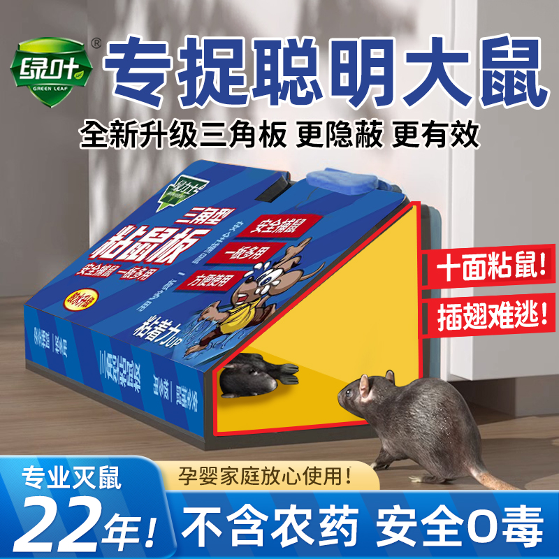 绿叶老鼠贴强力粘鼠板三角板胶粘大老鼠抓灭鼠家用一窝端捕鼠神器