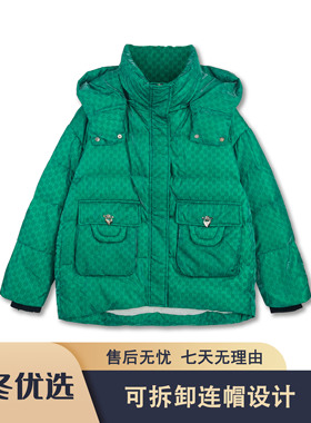 S747 YZW2025冬季时尚保暖印花拉链可拆连帽立领羽绒服YZWD151-1