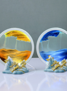 3D流沙画一鹿相伴发光树脂底座简约风客厅书房卧室装饰工艺品礼物