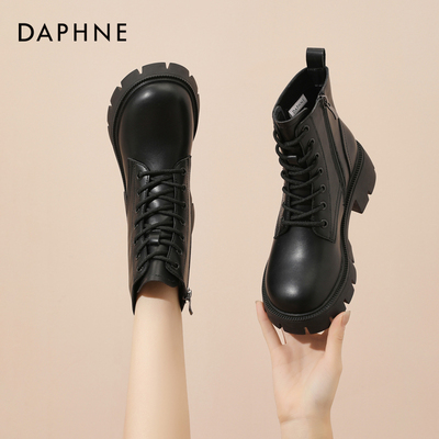 达芙妮黑色马丁靴2025年冬季新款
