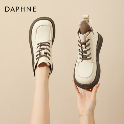 达芙妮白色马丁靴2025冬系带厚底