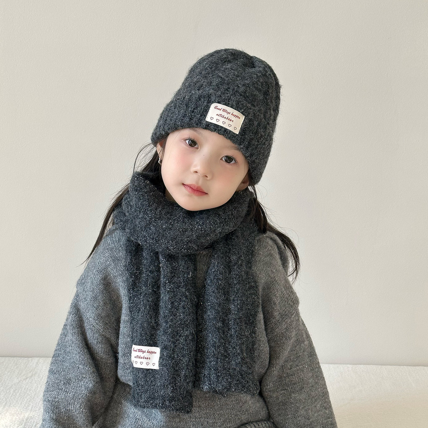 儿童帽子女孩2025新款毛线帽围巾套装冬季洋气女童针织帽保暖男孩