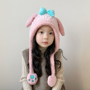 儿童帽子女孩秋冬季女童毛绒帽毛线帽防风女款针织帽冬季防寒保暖