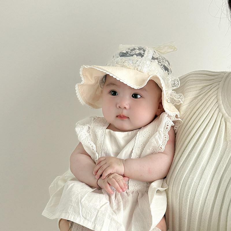 婴儿帽子春秋季女宝宝渔夫帽薄款遮阳防晒公主帽甜美可爱太阳帽夏