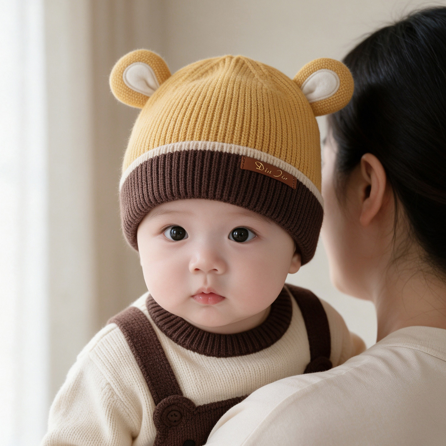 婴儿帽子秋冬季保暖护耳毛线帽冬