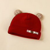 婴儿帽子秋冬季 胎帽0到3个月夹棉厚红色宝宝冬天新生儿超好看洋气