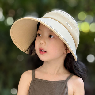 儿童防晒帽子女童夏季大帽檐遮脸空顶帽遮阳防紫外线女孩太阳帽