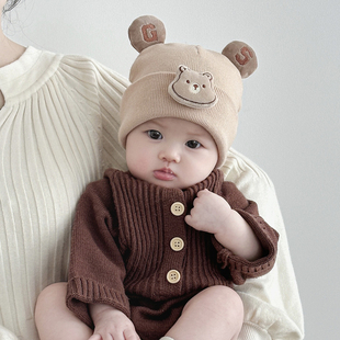 婴儿帽子秋冬款宝宝毛线帽冬季0到3个月新生儿胎帽可爱超萌婴幼儿