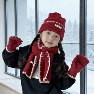 儿童帽子女孩毛线帽围巾手套三件套保暖护耳冬季女童防寒针织帽