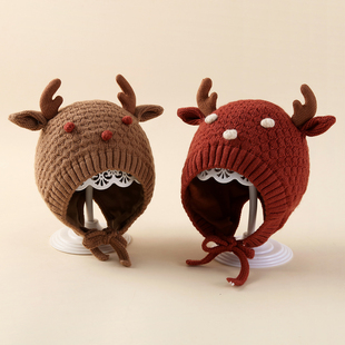 婴儿帽子6到12个月小月龄宝宝毛线帽冬季保暖圣诞节婴幼儿针织帽