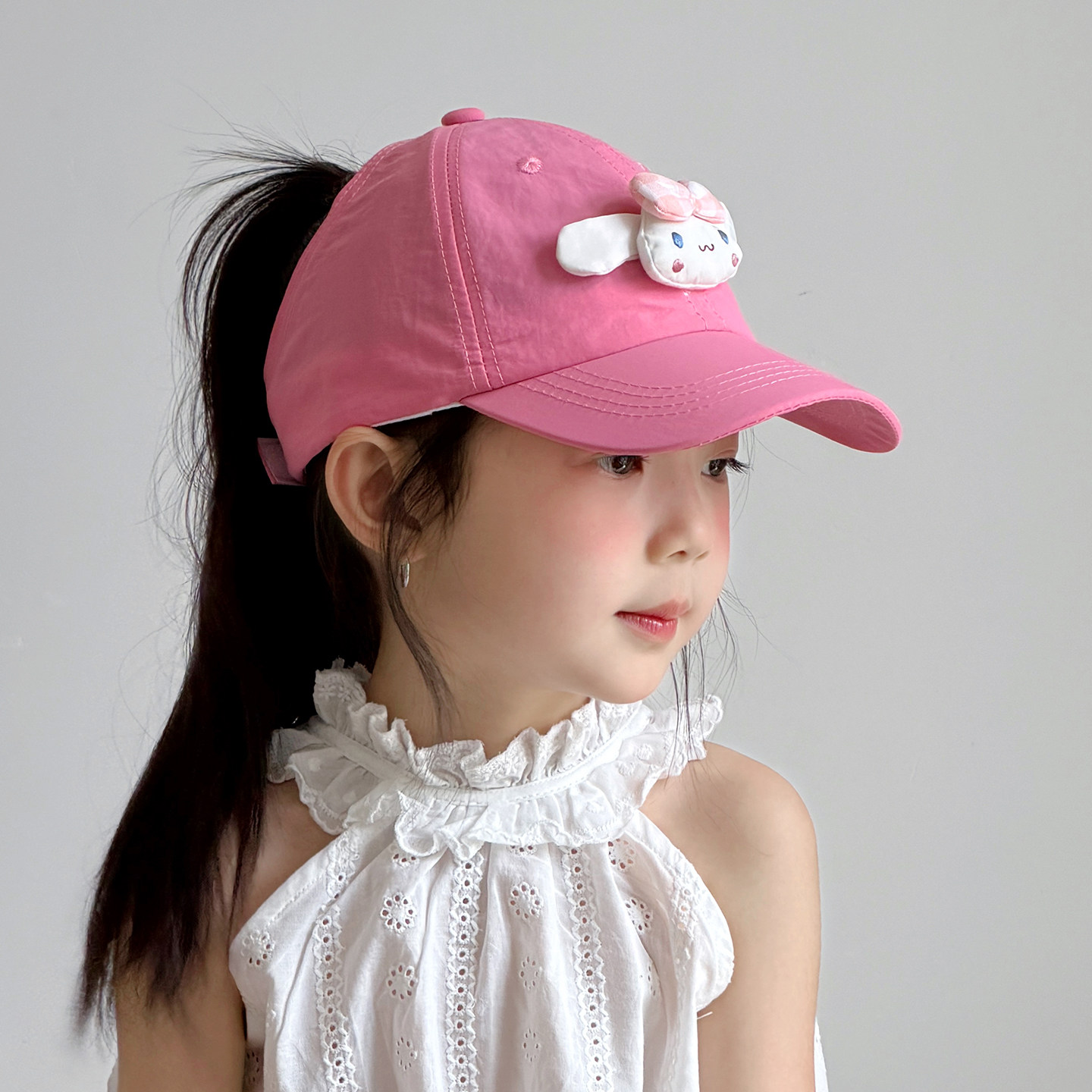 儿童帽子女孩棒球帽夏季薄款透气速干女童鸭舌帽可扎马尾遮阳防晒