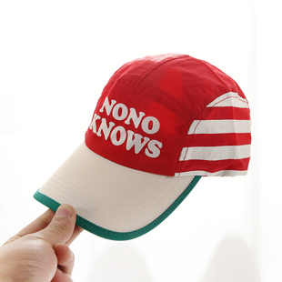 儿童棒球帽子夏季薄款男孩帽红色速干透气遮阳帽女孩韩版简约帅气