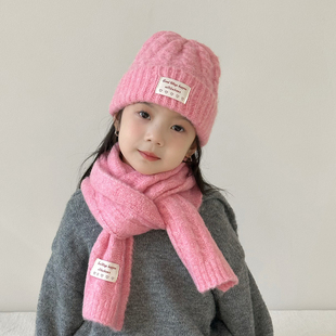 儿童帽子女孩毛线帽冬季保暖防寒护耳围巾套装针织帽洋气女童户外