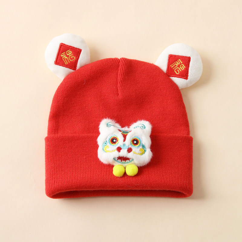 婴儿帽子秋冬季婴幼儿红色针织帽保暖护耳可爱洋气宝宝毛线帽男宝