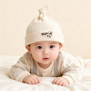 新生婴儿帽子春秋季薄款可爱0到3个月小月龄初生儿胎帽洋气纯棉帽