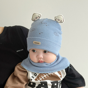 婴儿帽子秋冬季男宝宝毛线帽可爱洋气保暖护耳针织帽0到3个月超萌