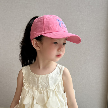 儿童帽子女童鸭舌帽2026新款速干空顶帽女孩可扎马尾防晒帽遮阳帽