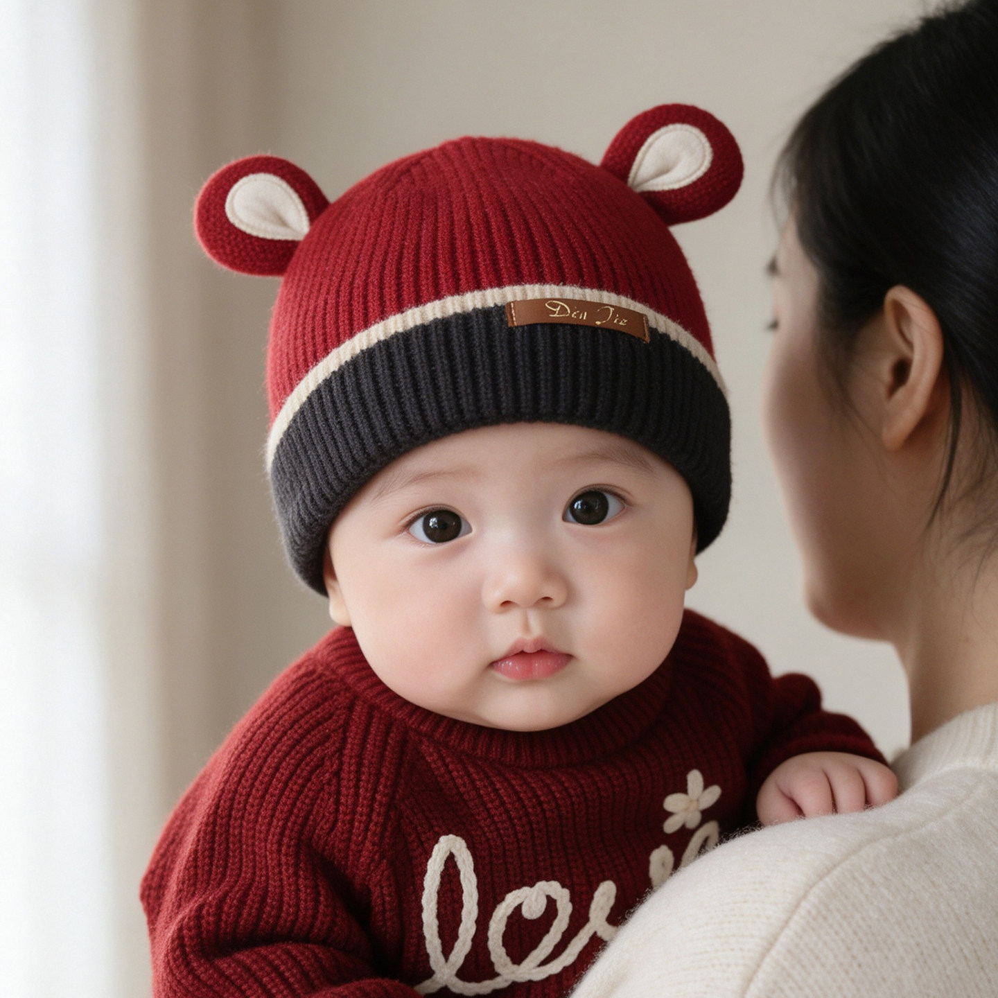 婴儿帽子秋冬季保暖护耳毛线帽冬