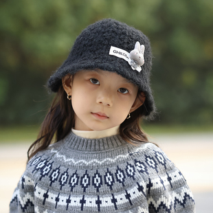 儿童帽子女孩2025新款秋冬季渔夫帽洋气韩版女童针织帽盆帽毛线帽
