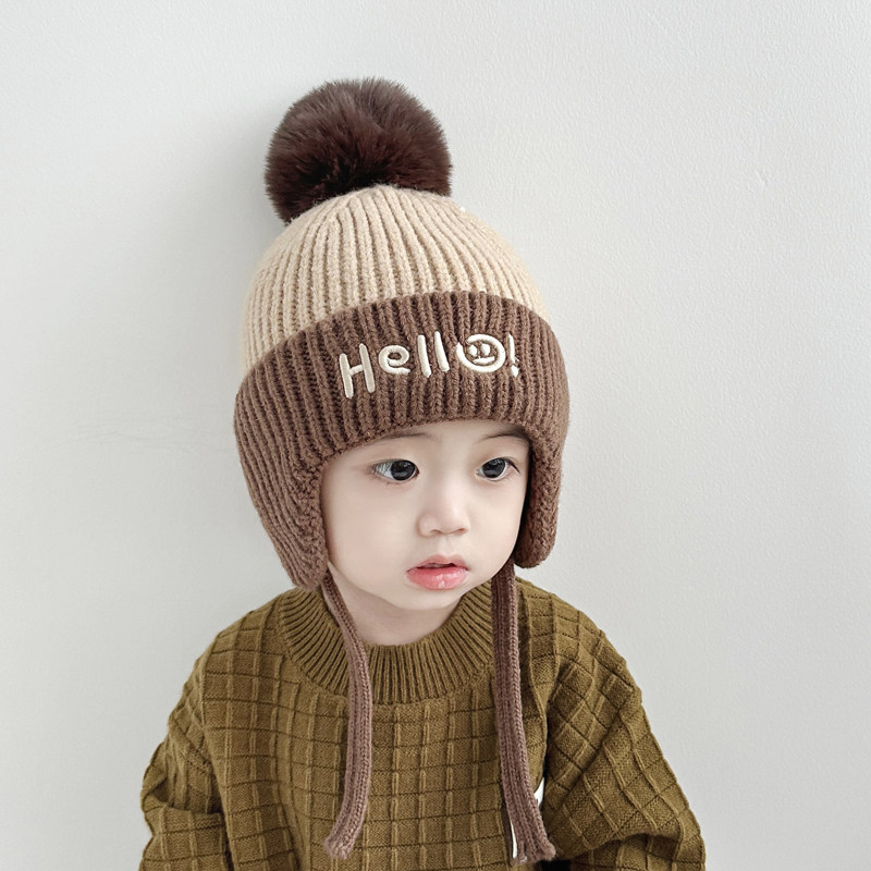 儿童帽子男孩2025新款秋冬季毛线帽男童保暖护耳防风针织帽冬季帽
